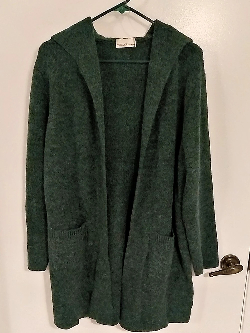 ZENANA Hooded Open Front Sweater Cardigan Green Small